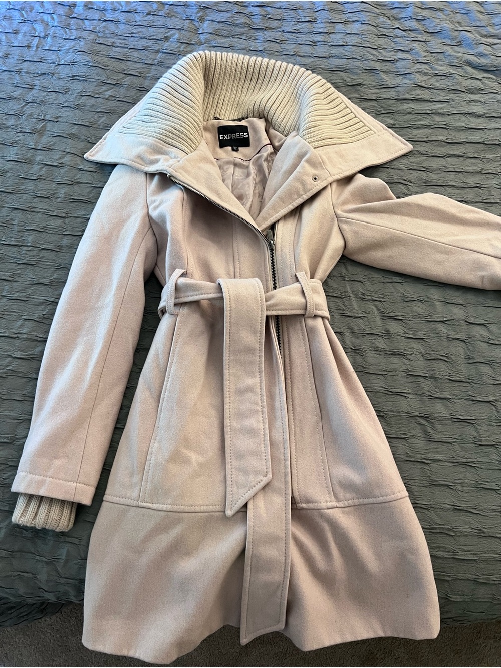 Express Women's Light Cream Belted Trench Coat